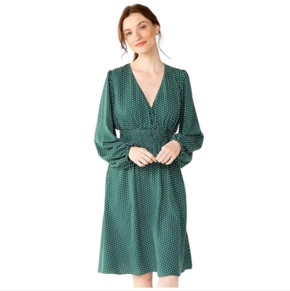 Draper James Green Polka Dot Long Sleeve Dress